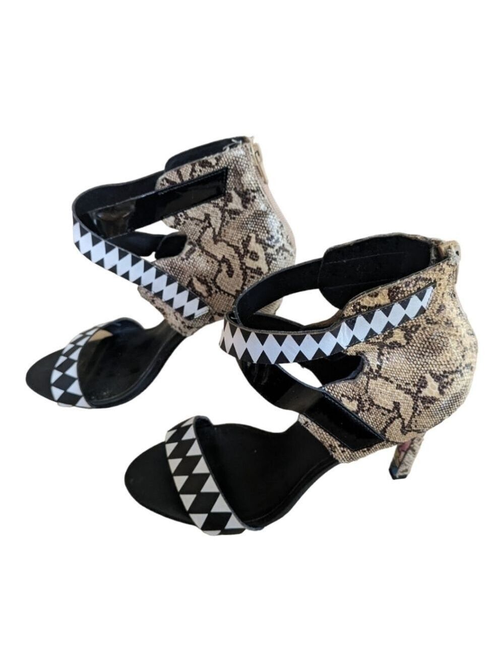 Taylor Says Rio Zip Back Snakeskin High Heel Sandals Size 9
